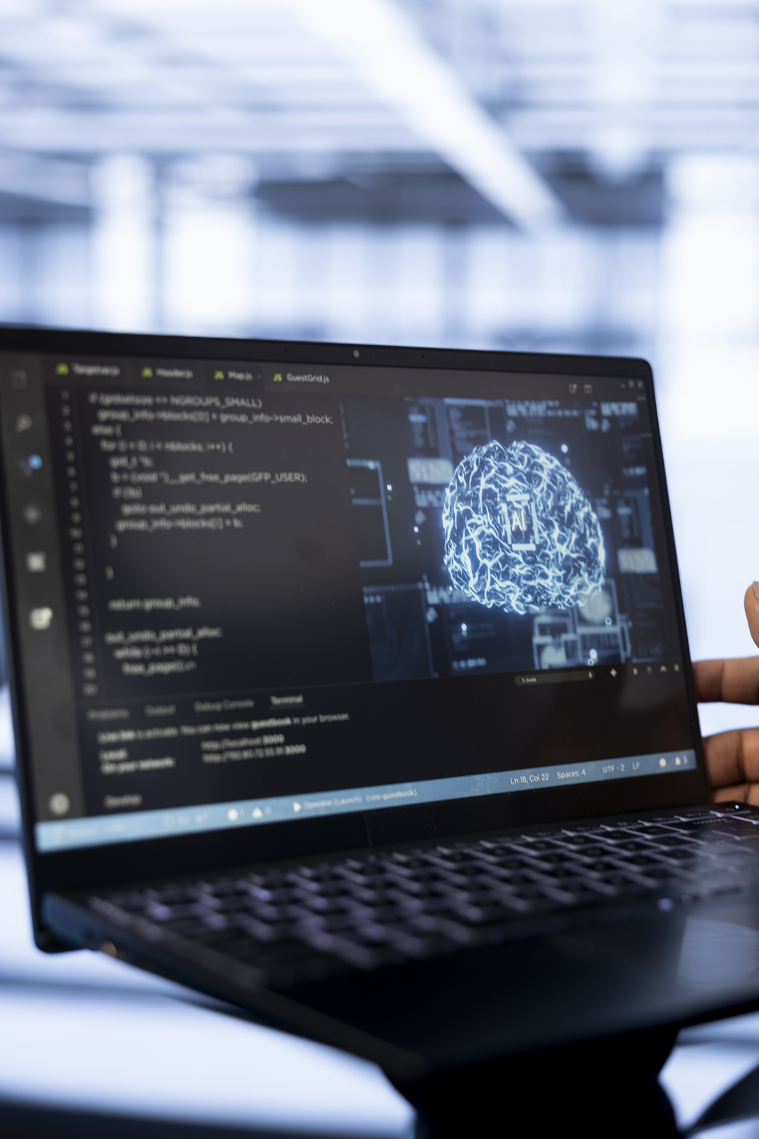 Technical specialist working with connected digital systems
