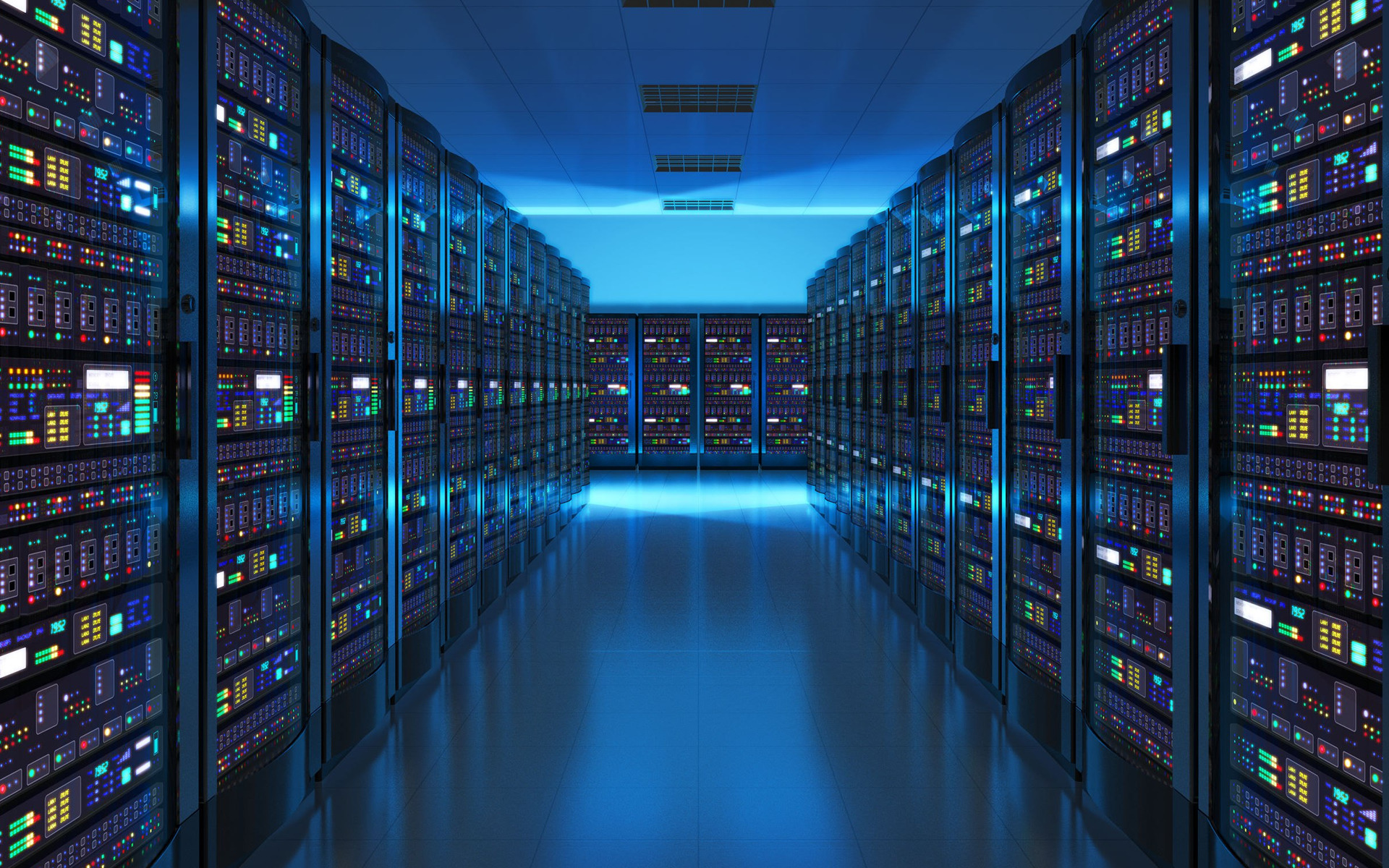 Blue illuminated server infrastructure