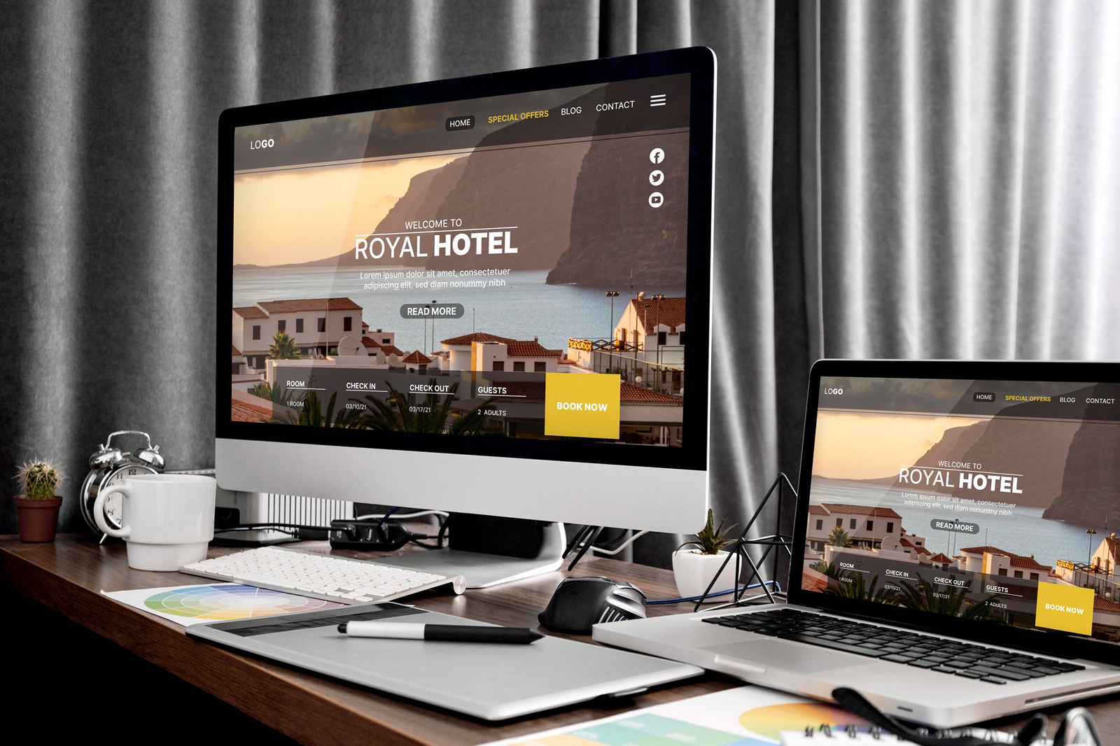 Responsive website displayed on desktop and laptop screens